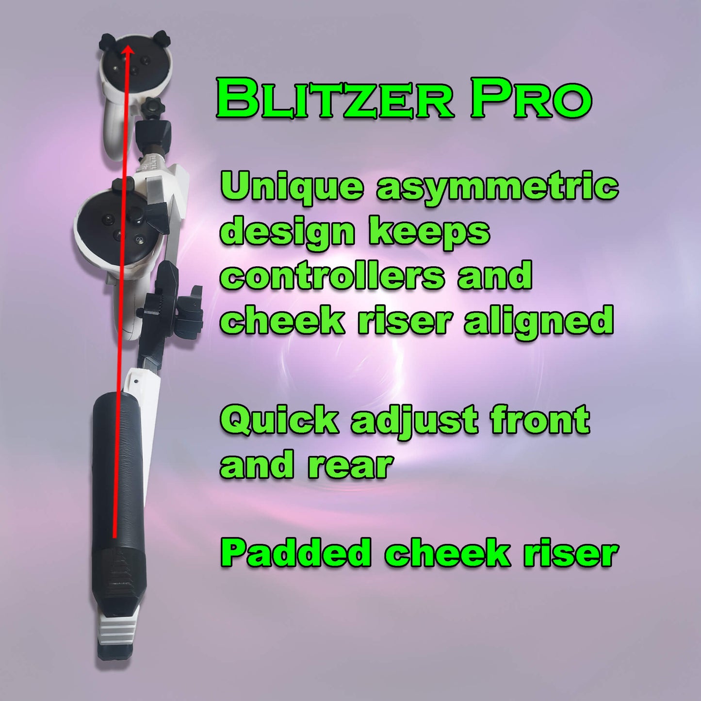 Adjustable VR gunstock for Meta Quest 3/3s top view to show asymmetric shape
