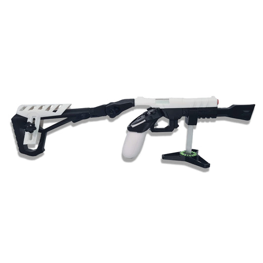 Mamba EDC VR gunstock for Meta quest headsets on stand with large adjustable cheek-riser