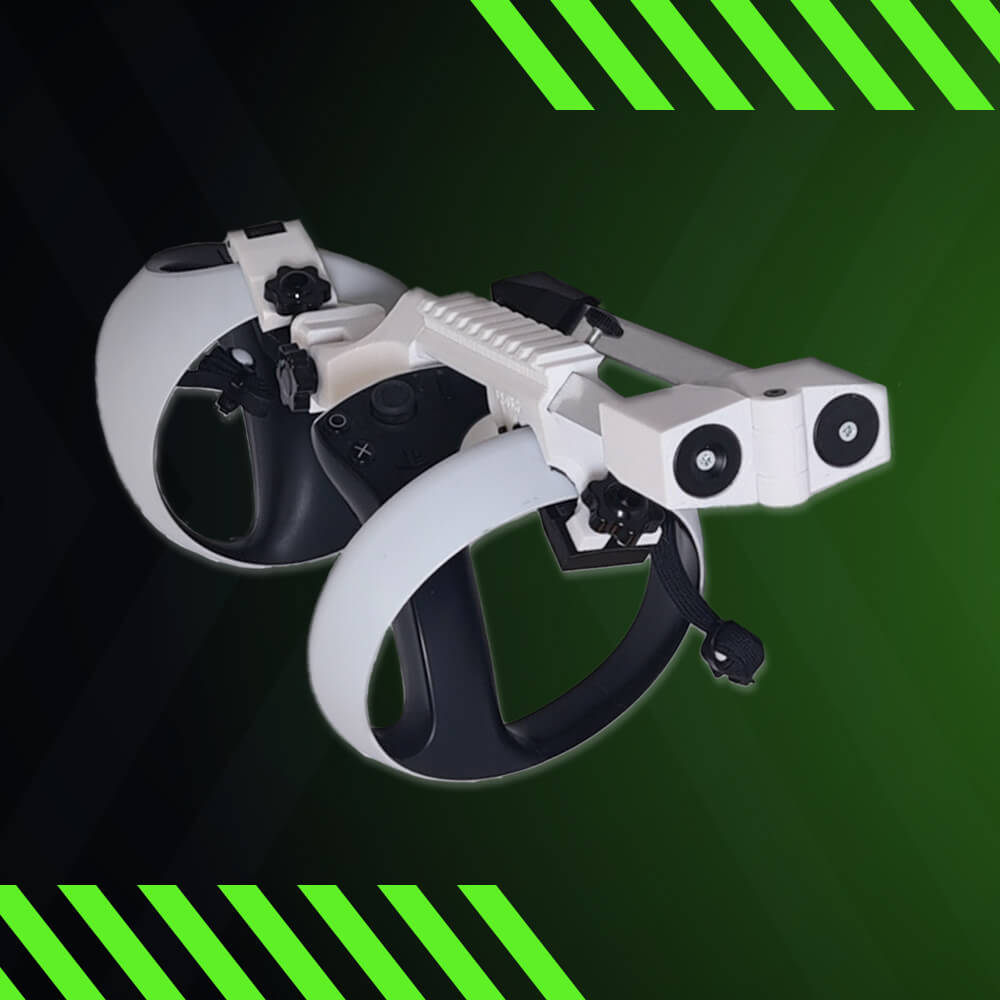 magnetic flip vr gunstock for psvr2 with controllers attached